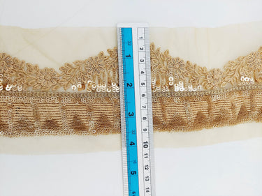 Gold Net Lace Trim with Floral Embroidery and Sequins, Sari Border, Embroidered Trim